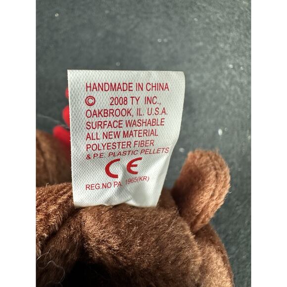 Trimmings Brown Moose TY Beanie Babies Red Antlers Red Green Feet 2007 Retired - Picture 7 of 10